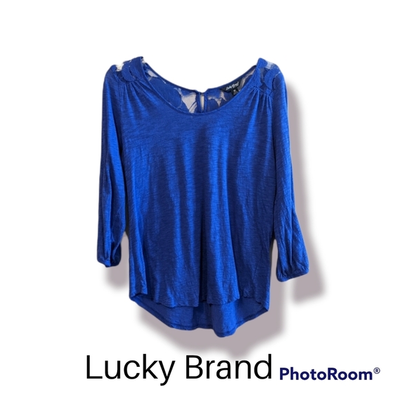 Lucky brand blue boho blouse with lace inset sleeves and back - Picture 1 of 4